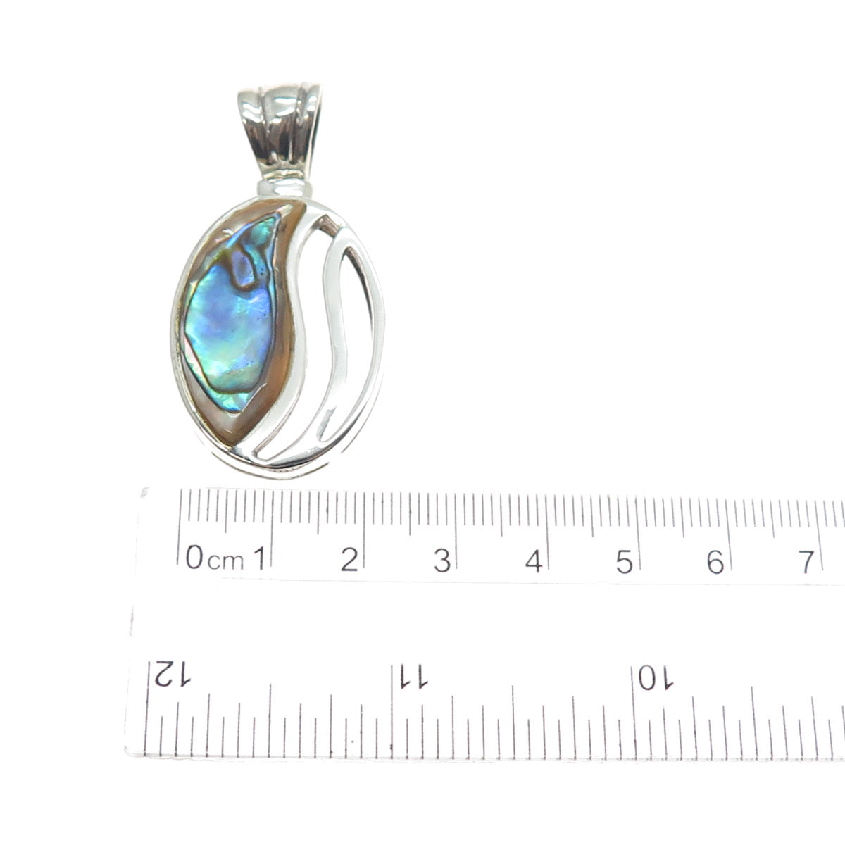 925 Sterling Silver Vintage Real Abalone Shell Modernist Charm Pendant