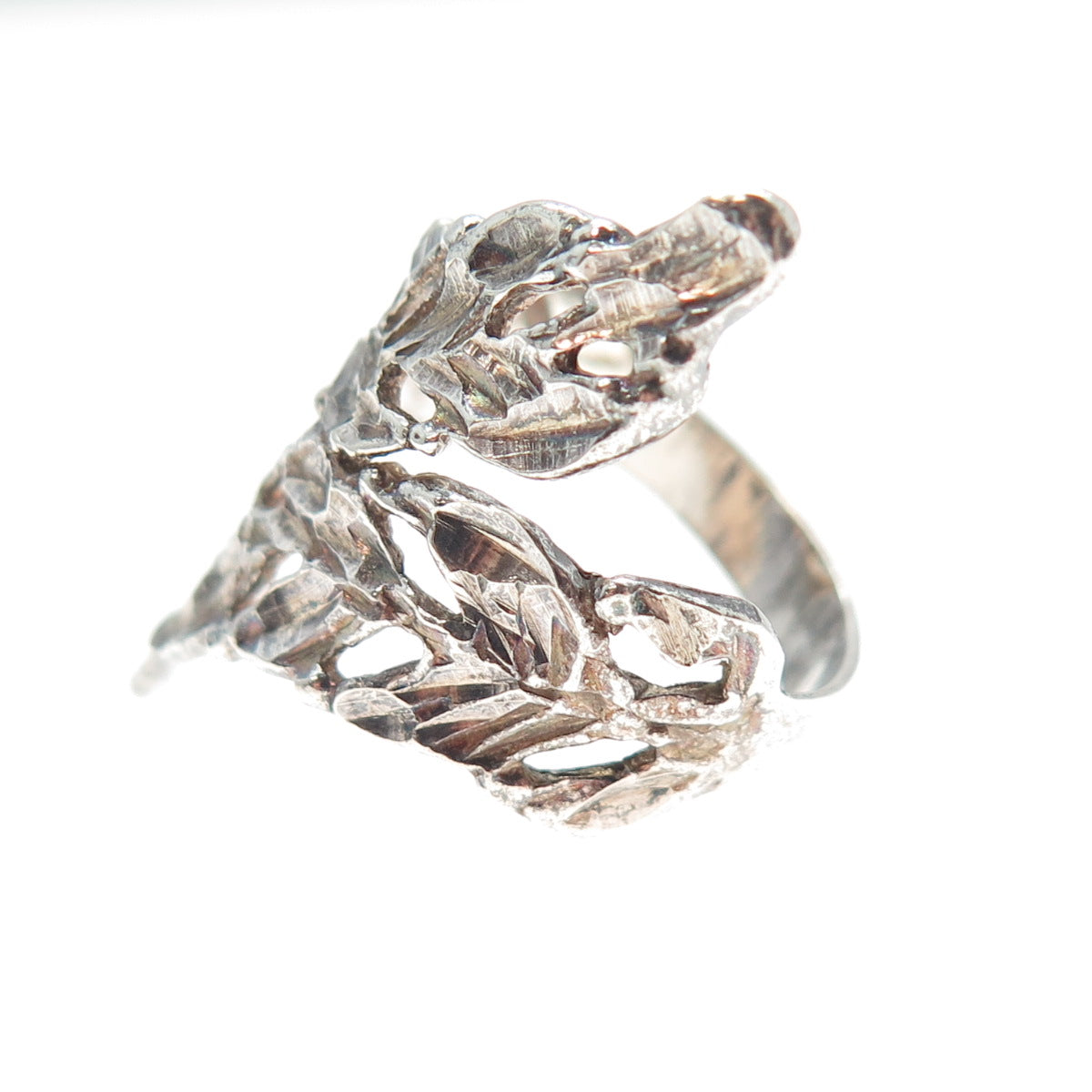 925 Sterling Silver Vintage Modernist Bypass Oxidized Ring Size 7