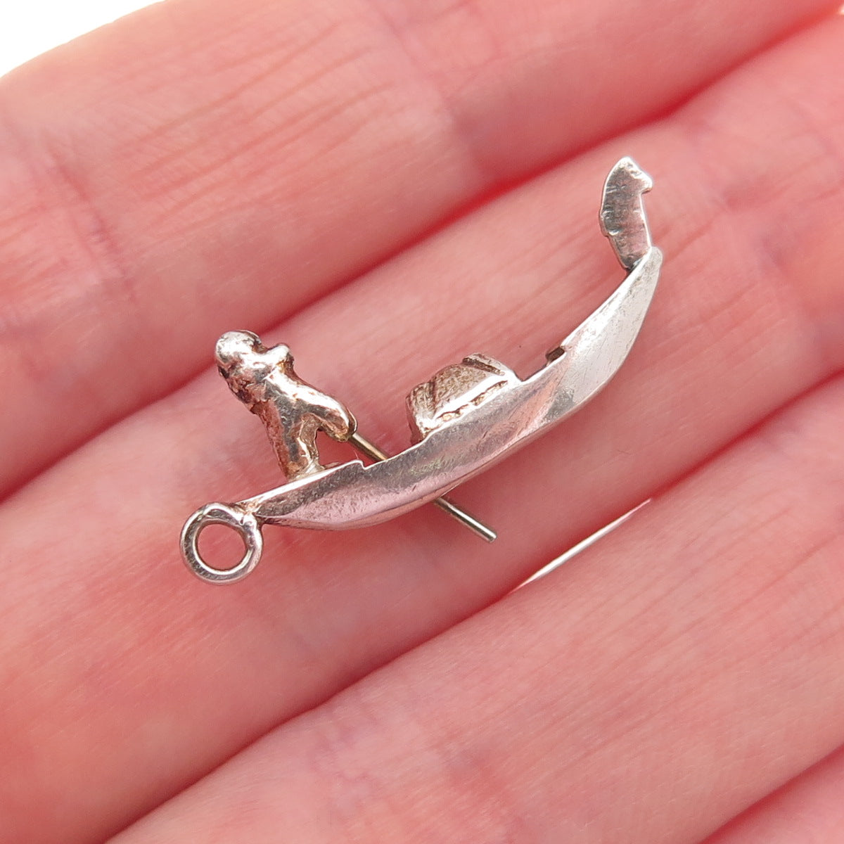 925 Sterling Silver Antique Art Deco Venetian Gondola 3D Charm Pendant