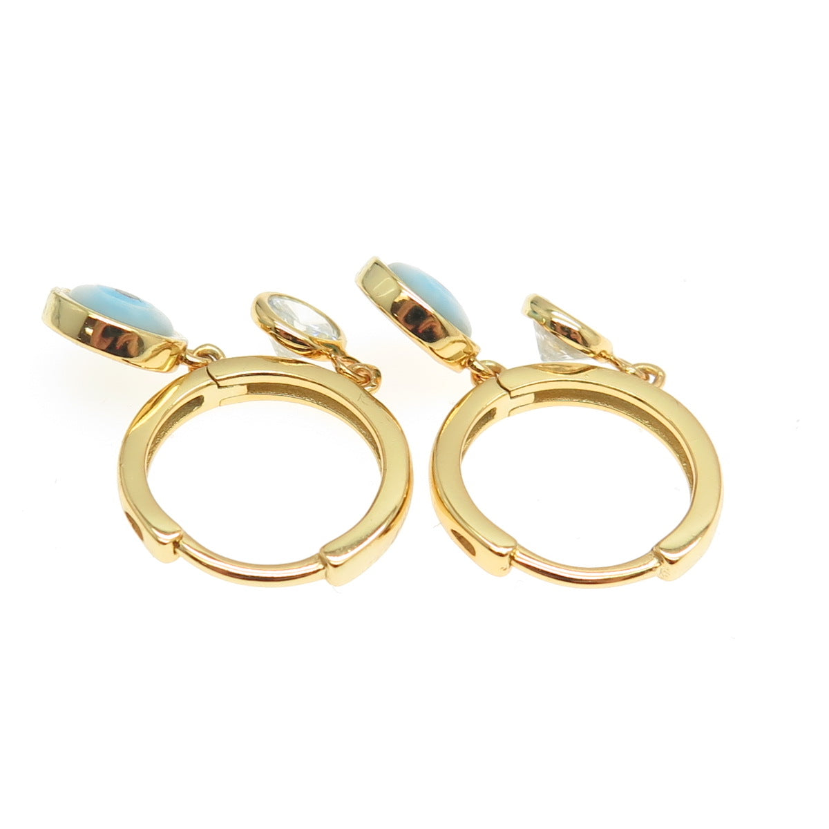 925 Sterling Silver Gold Plated C Z & Enamel Evil Eye Hoop Earrings