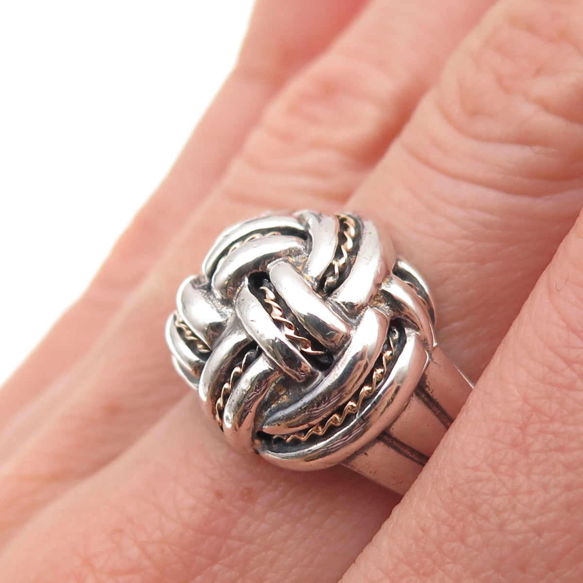 Chateau D’Argent Sterling Silver 2-Tone Vintage Modernist Knot Ring Size 7.25