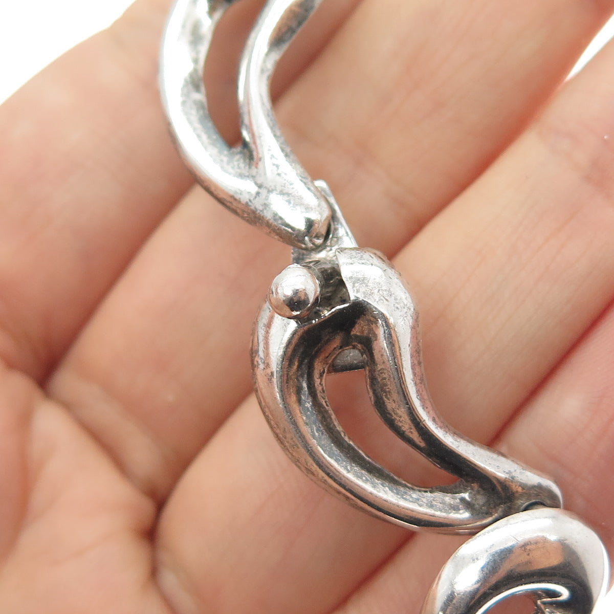 925 Sterling Silver Vintage Mexico Modernist Teardrop Chain Necklace 16"