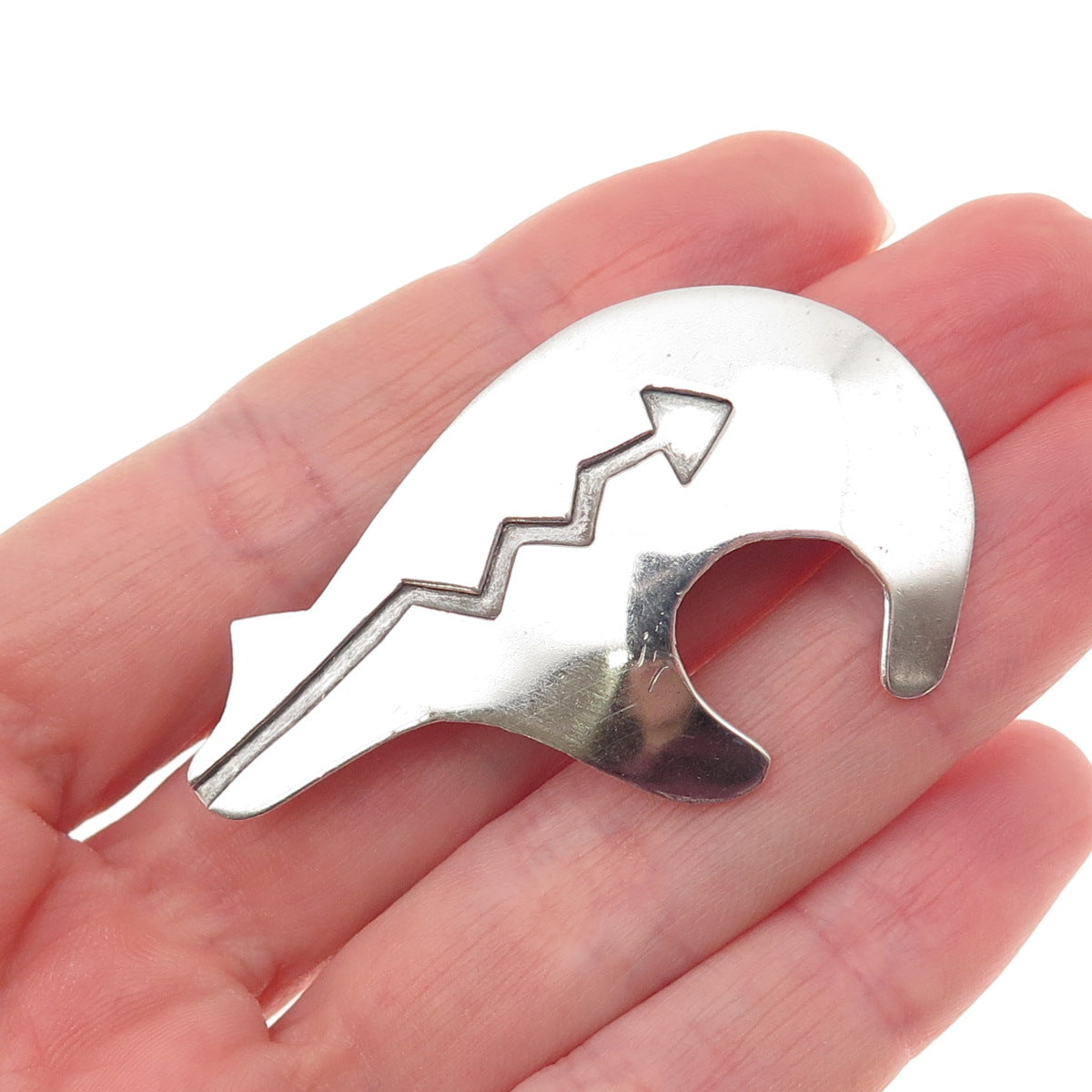 Old Pawn 925 Sterling Silver Vintage Southwestern Native Bear Arrow Pin Brooch