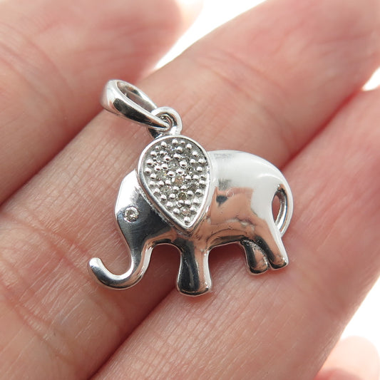 925 Sterling Silver Real Round-Cut Diamond Elephant Minimalist Pendant