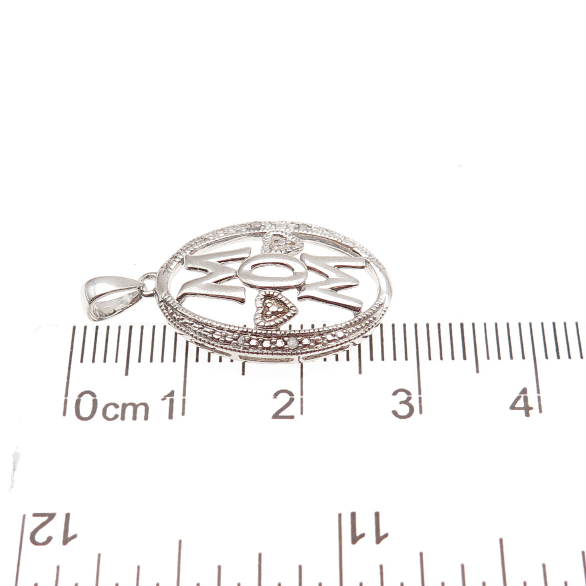 925 Sterling Silver Real Round-Cut Diamond Mom Heart Charm Pendant