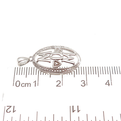 925 Sterling Silver Real Round-Cut Diamond Mom Heart Charm Pendant