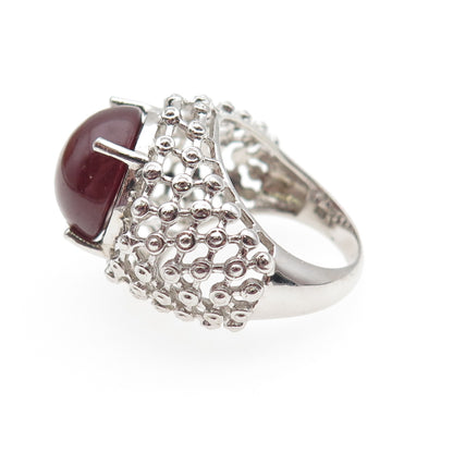 925 Sterling Silver Vintage Real Carnelian Modernist Beaded Ring Size 7.5