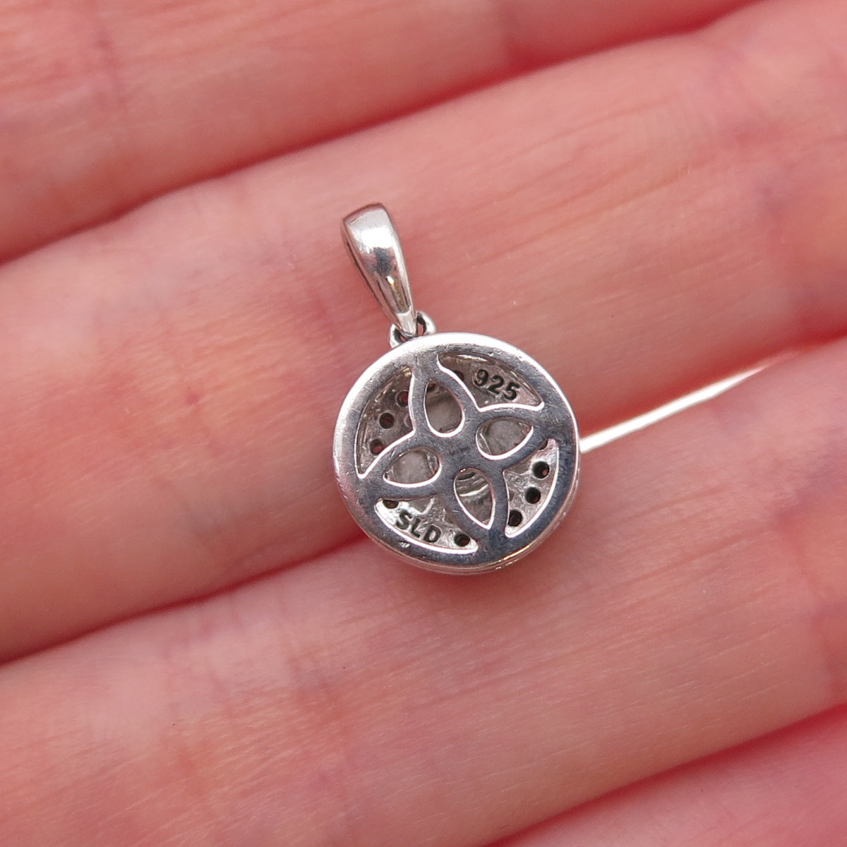 925 Sterling Silver Real Round-Cut Diamond Charm Pendant