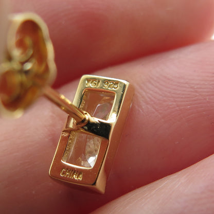 925 Sterling Silver Gold Plated Baguette-Cut C Z Stud Earrings