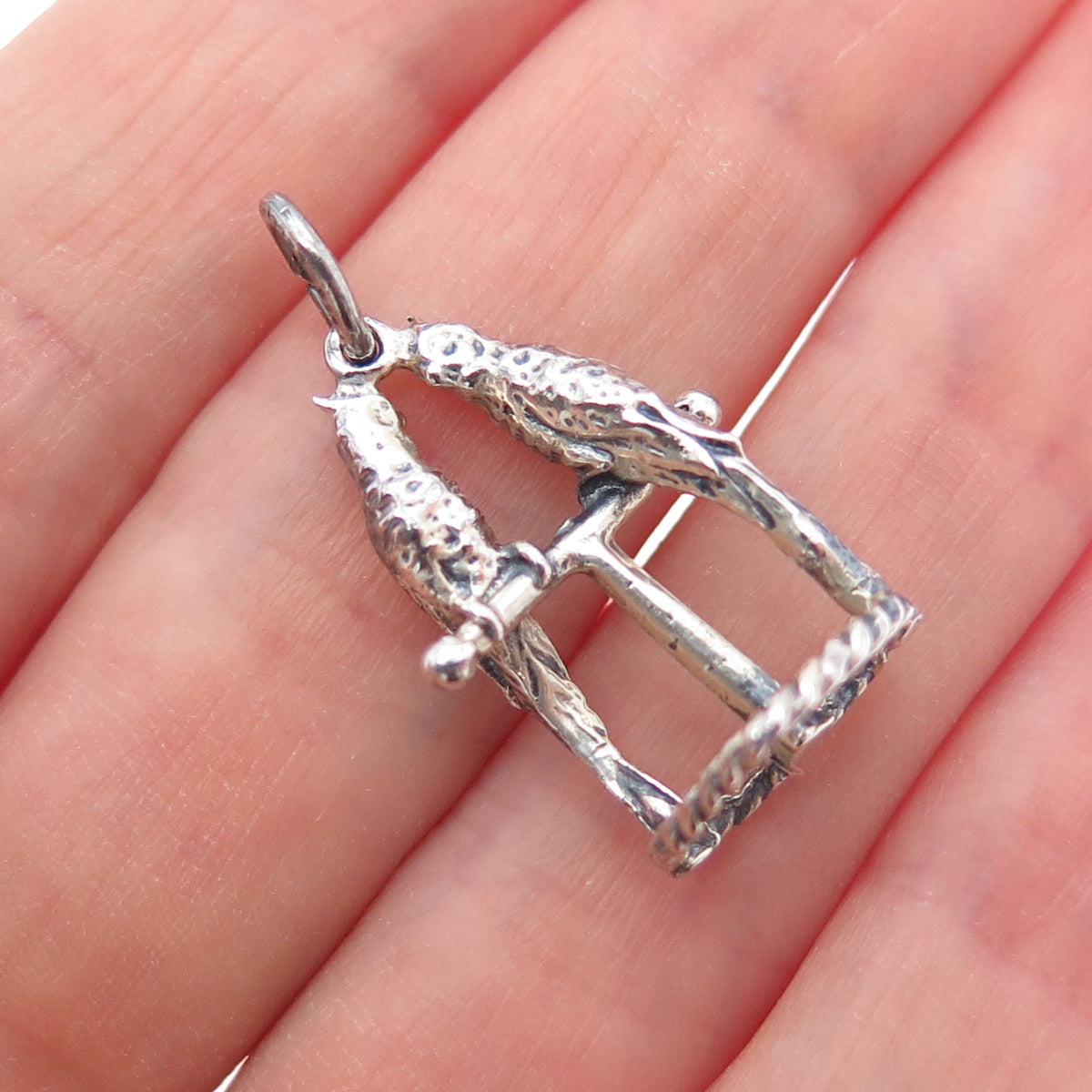 CELLINI 925 Sterling Silver Vintage Parrot Bird Couple Oxidized Charm Pendant
