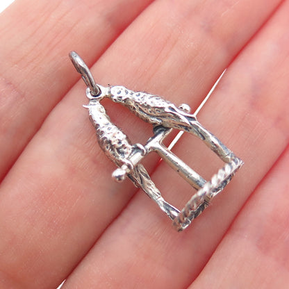 CELLINI 925 Sterling Silver Vintage Parrot Bird Couple Oxidized Charm Pendant