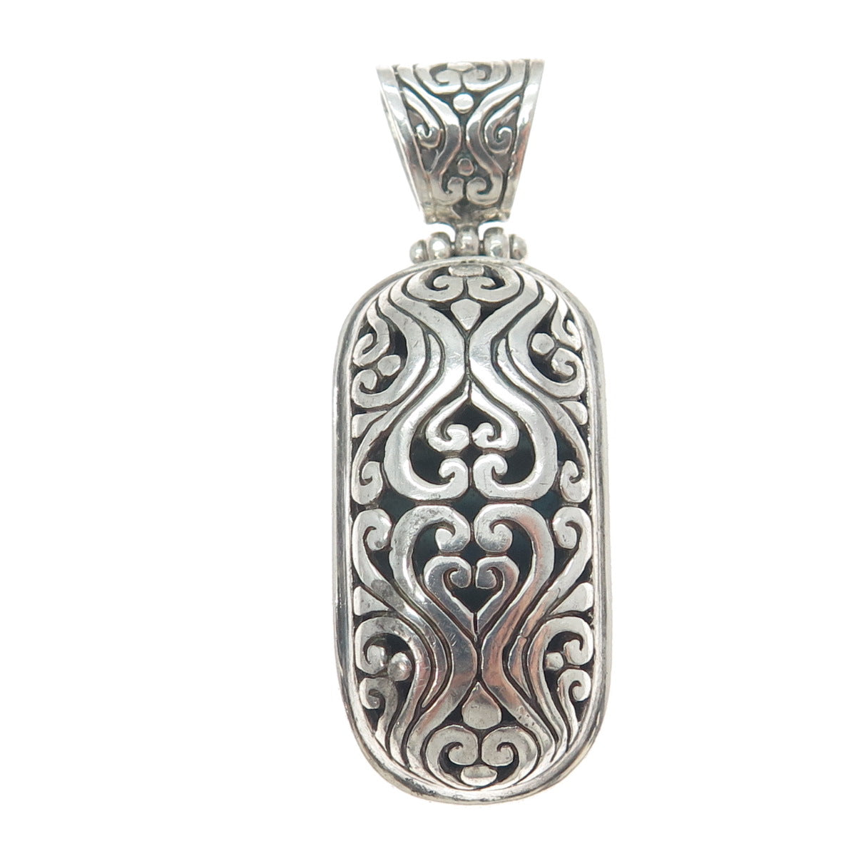 925 Sterling Silver Vintage Ornate Heart Oxidized Pendant