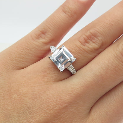 925 Sterling Silver Princess-Cut Shaped C Z Ring Size 7.25