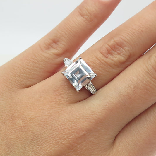925 Sterling Silver Princess-Cut Shaped C Z Ring Size 7.25