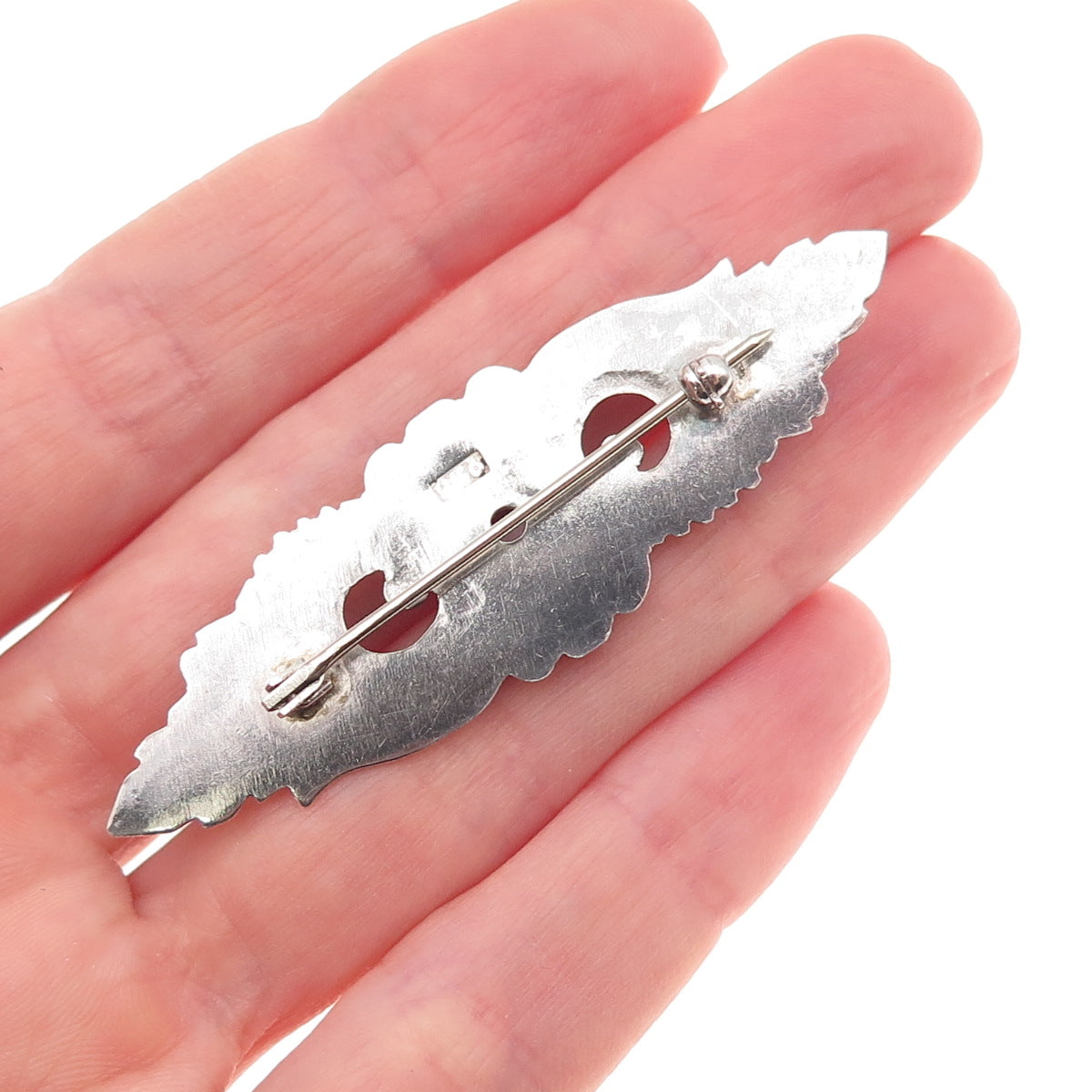 925 Sterling Silver Vintage Real Carnelian Floral Oxidized Pin Brooch