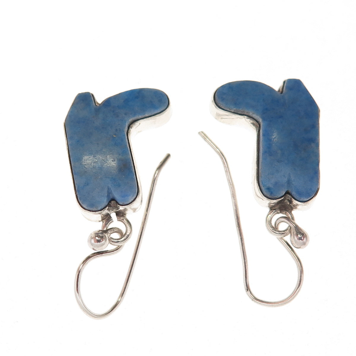 Old Pawn Sterling Silver Vintage Southwestern Lapis Cowboy Boots Dangle Earrings