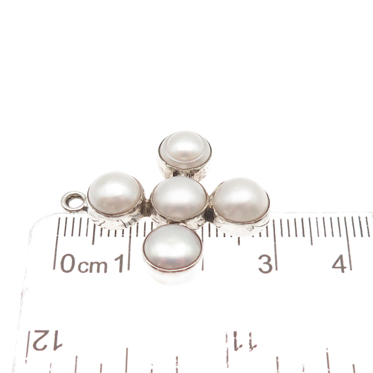 925 Sterling Silver Vintage Real Pearl Cross Beaded Charm Pendant