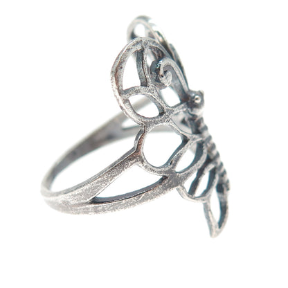 925 Sterling Silver Vintage Butterfly Oxidized Ring Size 9.25