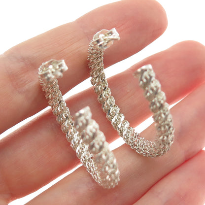 925 Sterling Silver Vintage Twisted Mesh Hoop Earrings