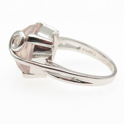 925 Sterling Silver Real Cushion-Cut Rose Quartz Swirl Ring Size 10.25
