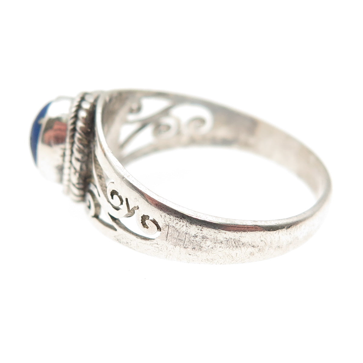 925 Sterling Silver Vintage Real Lapis Lazuli Swirl Ring Size 9