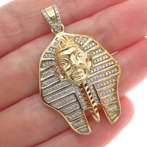 925 Sterling Silver Gold Plated Round-Cut Shaped C Z Egyptian Pharaoh Pendant