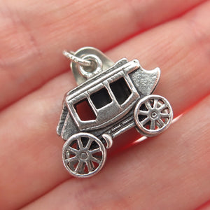925 Sterling Silver Vintage Carriage Park City Utah Oxidized Mini 3D Pendant