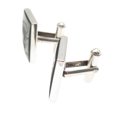 925 Sterling Silver Vintage Real Black Onyx Carved Roman Warrior Cufflinks