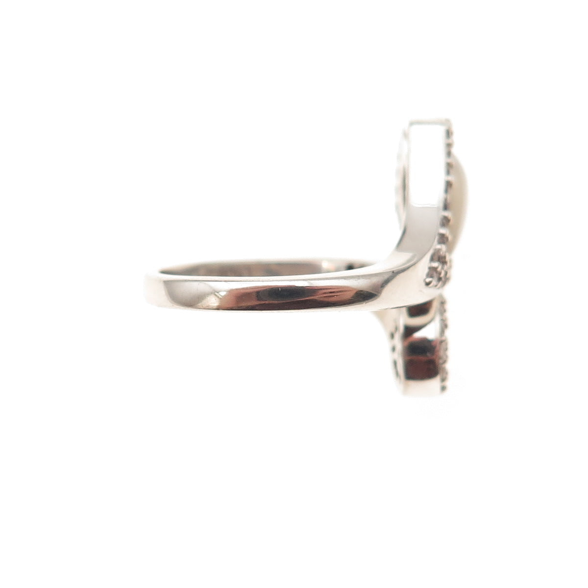 925 Sterling Silver Real MOP & C Z Spiral Bypass Ring Size 6