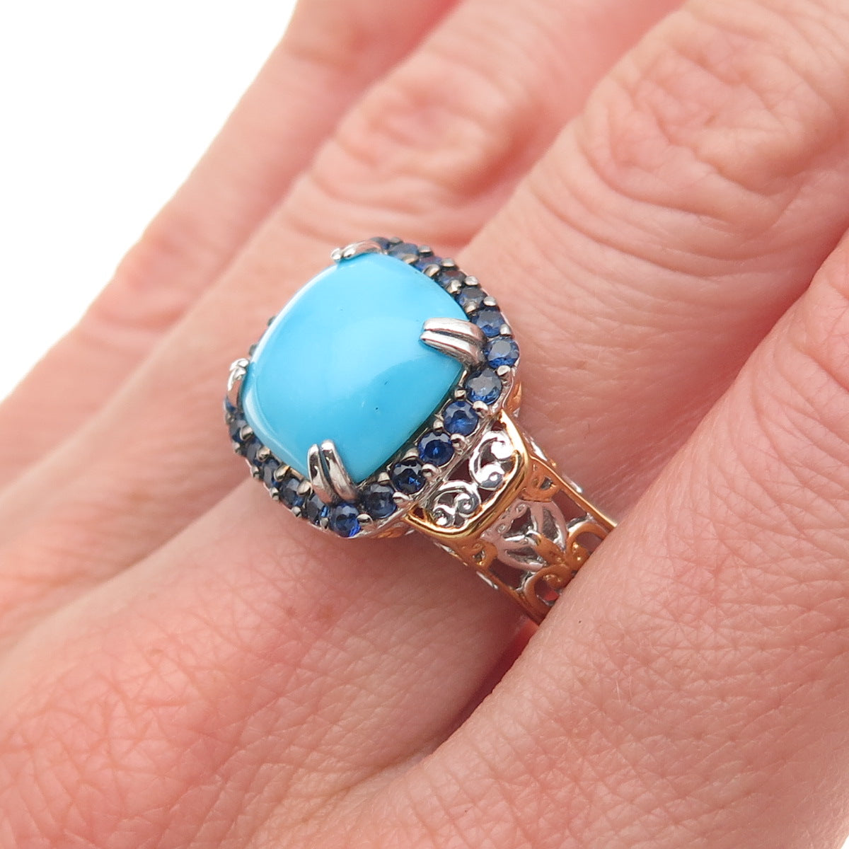 Michael Valitutti Gems En Vogue 925 Sterling Turquoise & Sapphire Ring Size 8.25
