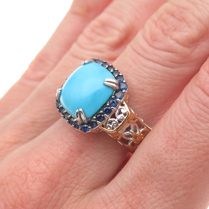 Michael Valitutti Gems En Vogue 925 Sterling Turquoise & Sapphire Ring Size 8.25