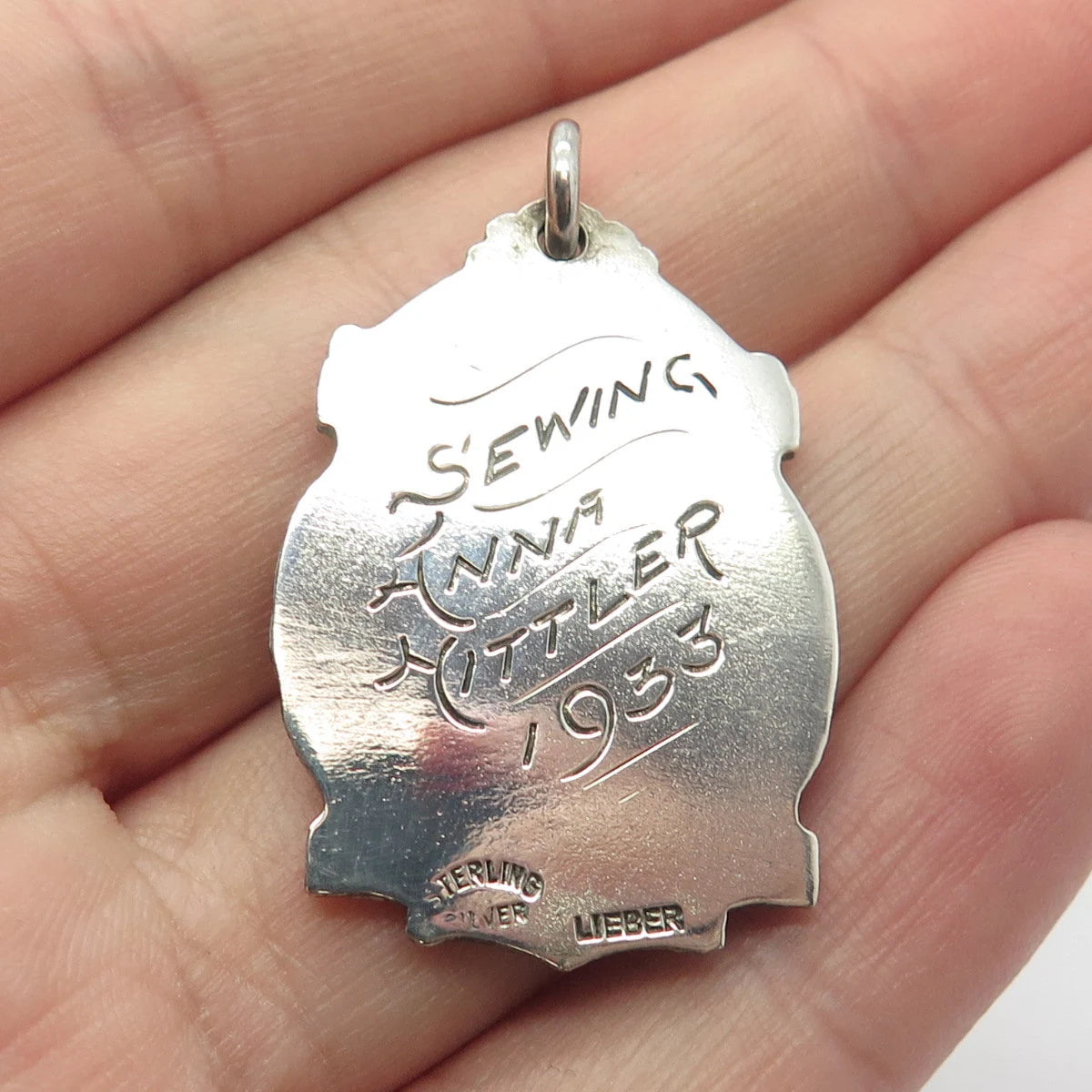925 Sterling Silver Vintage LIEBER Black Enamel "225 PS" Pendant