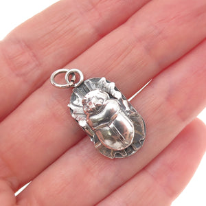 800 Silver Vintage Egyptian Scarab Oxidized 3D Charm Pendant