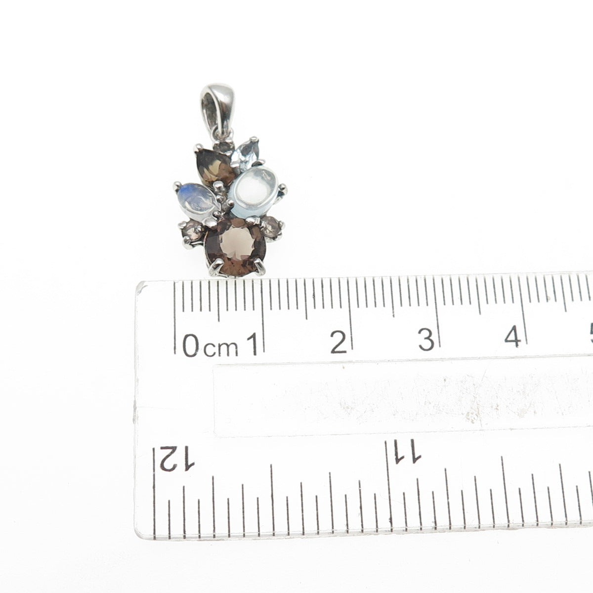 925 Sterling Silver Real Smoky Quartz Blue Topaz & Moonstone Charm Pendant