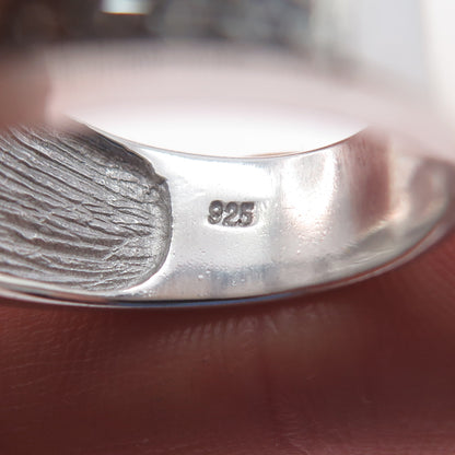 925 Sterling Silver Real Abalone Shell MOP & C Z Ring Size 9.5