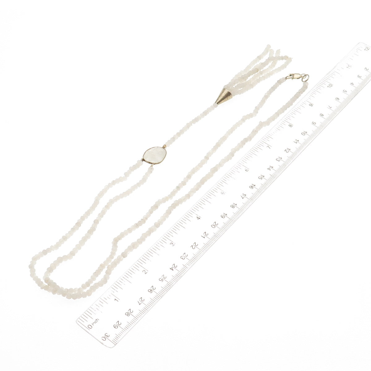 925 Sterling Gold Plated Vintage Real Moonstone Tassel Beaded Chain Necklace 28"