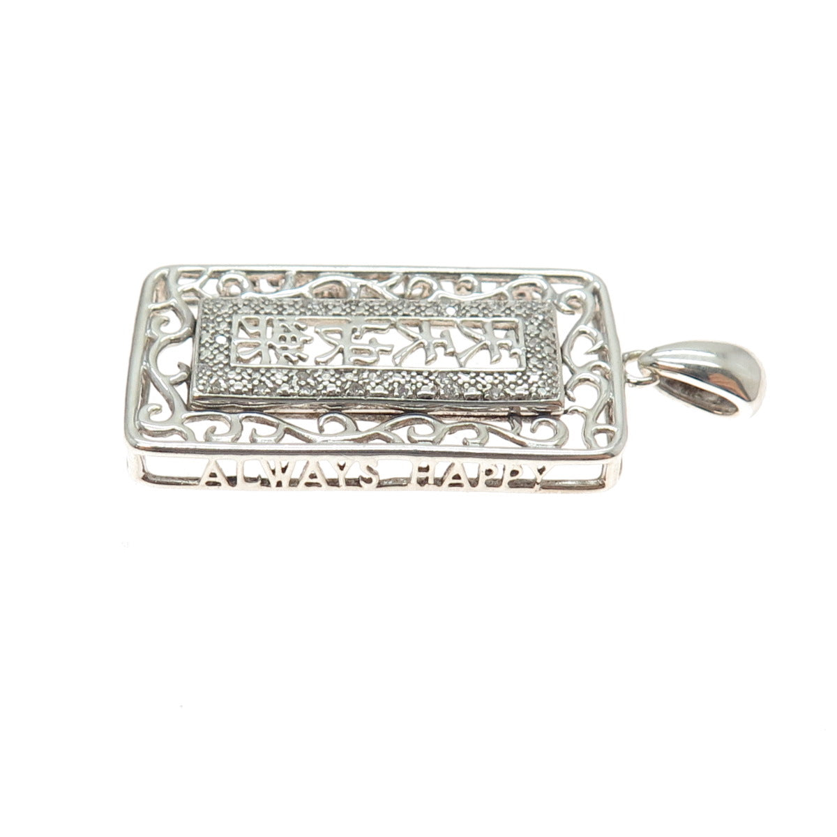 925 Sterling Silver Real Diamond Always Happy Chinese Character Charm Pendant