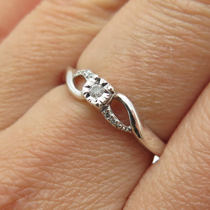 SUN 925 Sterling Silver Real Round-Cut Diamond Promise Ring Size 7