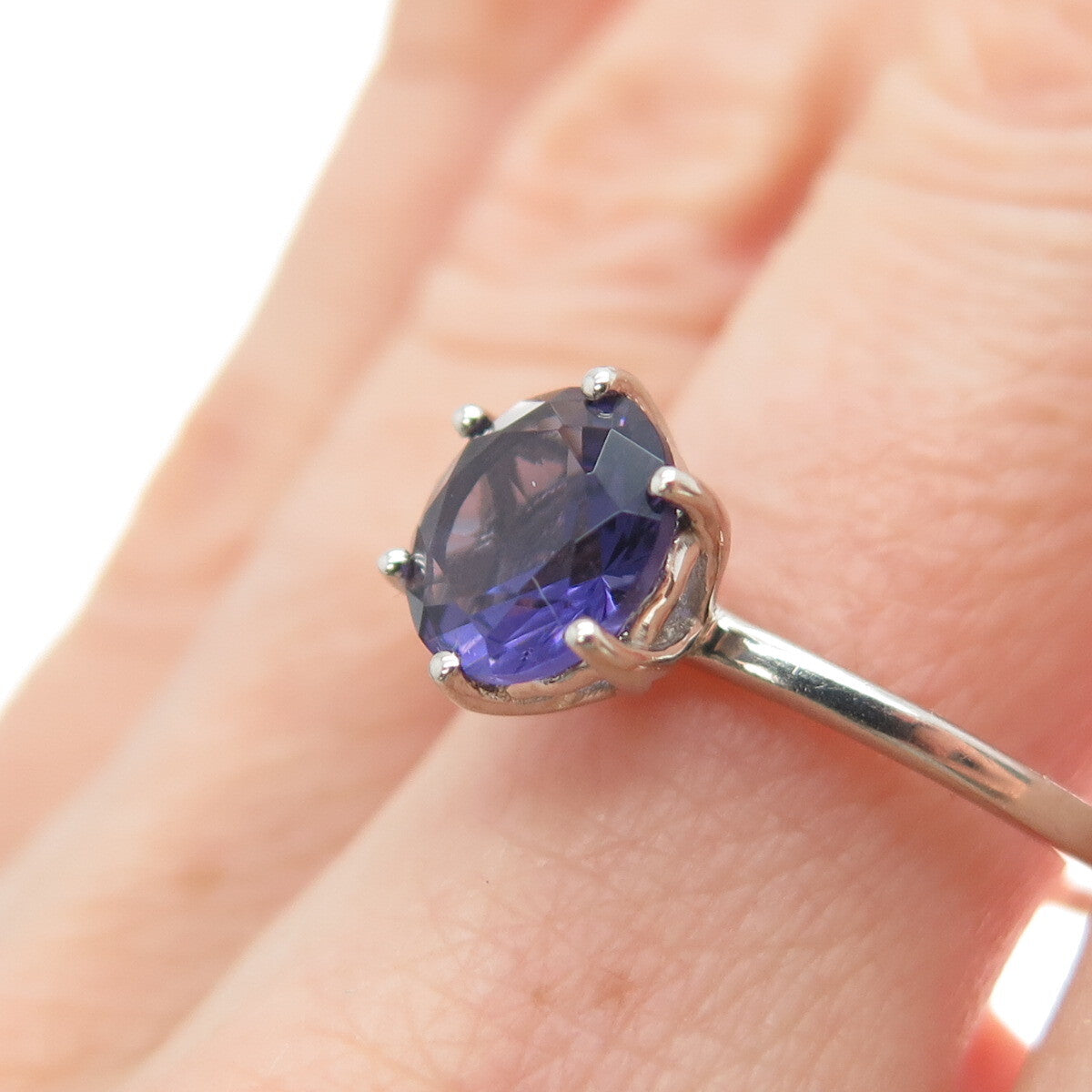 DAZZLERS 925 Sterling Silver Round-Cut Nano Amethyst Ring Size 9