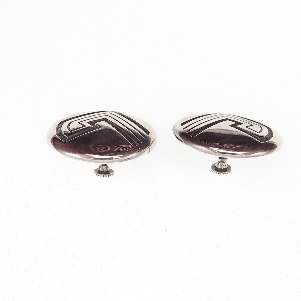 Old Pawn Sterling Silver Vintage Southwestern Native Symbol Screw Back Earrings
