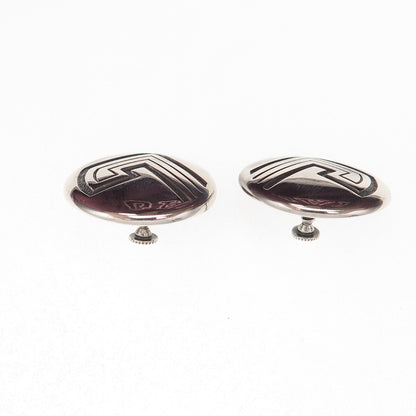 Old Pawn Sterling Silver Vintage Southwestern Native Symbol Screw Back Earrings