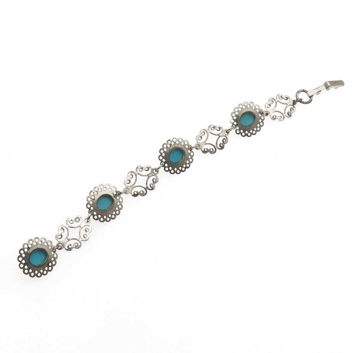 Beau Sterling Silver Antique Art Deco Real Turquoise Bracelet 6" (missing loop)