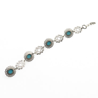Beau Sterling Silver Antique Art Deco Real Turquoise Bracelet 6" (missing loop)