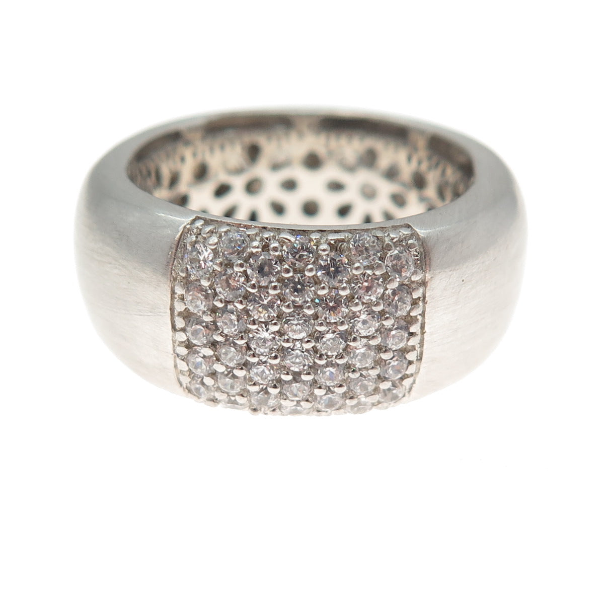 DSMK 925 Sterling Silver Round-Cut C Z Puffy Band Ring Size 7.75