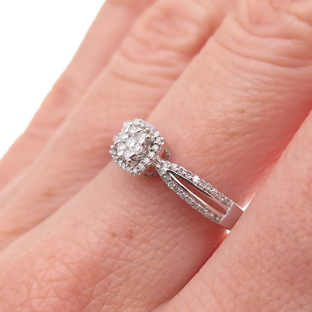 Sun 925 Sterling Silver Real Round-Cut Diamond Engagement Ring Size 7