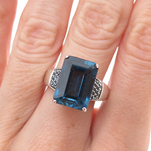 Monica Jain 925 Sterling Silver Real Diamond & London Blue Topaz Ring Size 6.75