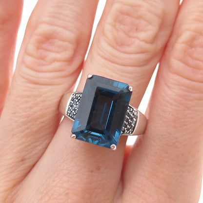 Monica Jain 925 Sterling Silver Real Diamond & London Blue Topaz Ring Size 6.75