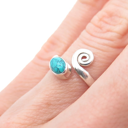 925 Sterling Silver Vintage Real Turquoise Spiral Adjustable Ring Size 5.75