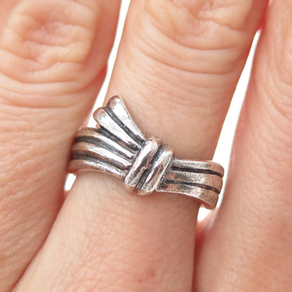 925 Sterling Silver Vintage Modernist Knot Oxidized Ring Size 6.75