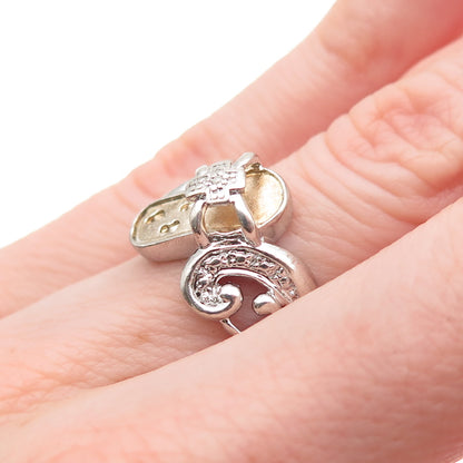 925 Sterling Silver 2-Tone Real Diamond Accent He Walks w/ Me Cross Ring Size 6